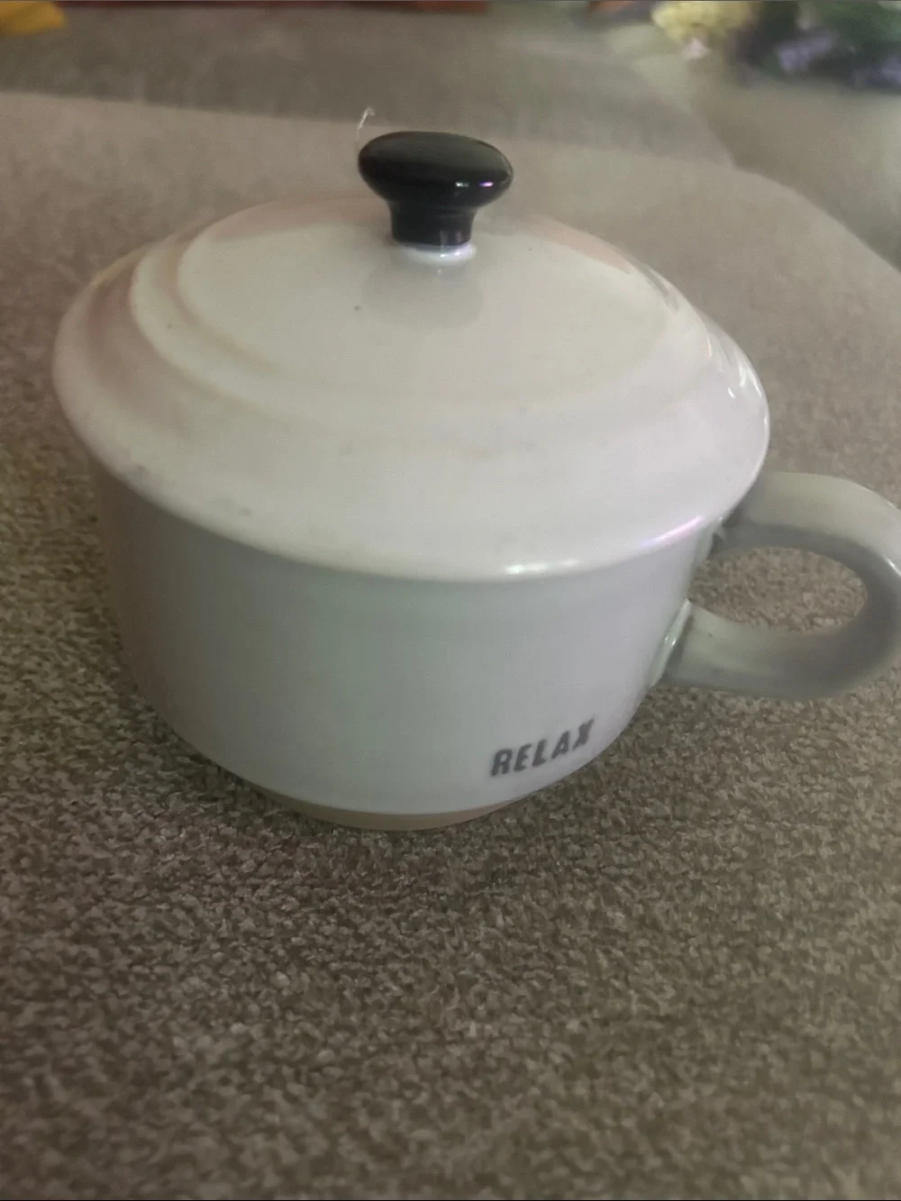 Hearth & Hand White Ceramic Lidded Soup Mug with Black Knob